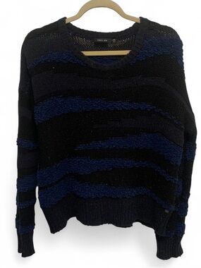 Obey Black and Dark Blue Textured Stripe Crewneck Sweater
